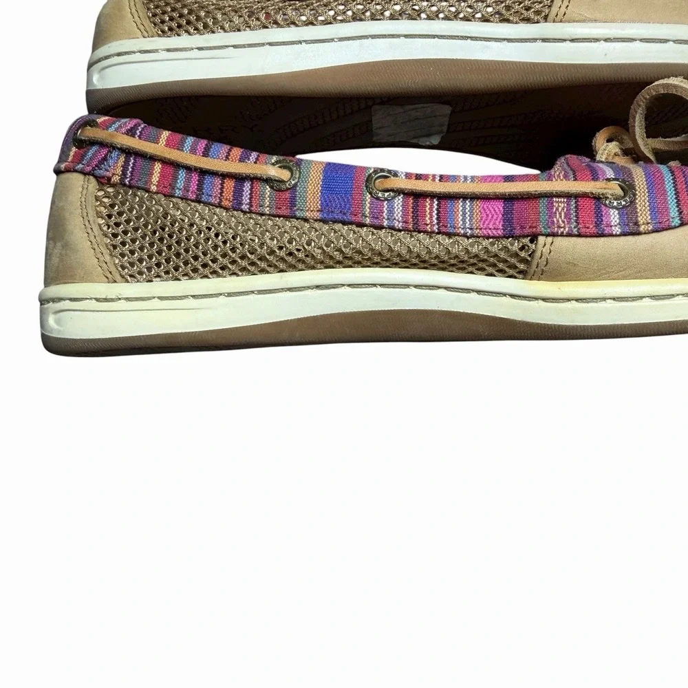 Sperry Top-Sider Firefish Caribbean Stripe Boat Shoes Tan Leather 9M Nautical
